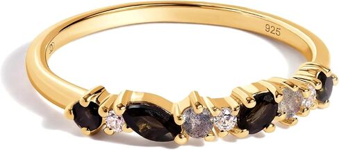 Moon Magic Authentic Black Obsidian Rings for Women | Real Natural Onyx, Labradorite Gem Stone Rings | 925 Sterling Silver | 18k Rose and Yellow Gold Black Crystal Rings | Genuine Gemstone Jewelry in Saudi Arabia