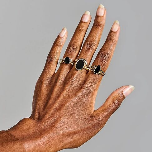 Moon Magic Authentic Black Obsidian Rings for Women | Real Natural Onyx, Labradorite Gem Stone Rings | 925 Sterling Silver | 18k Rose and Yellow Gold Black Crystal Rings | Genuine Gemstone Jewelry in Saudi Arabia