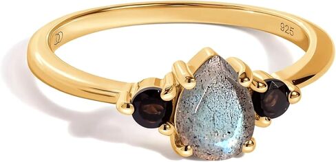 Moon Magic Authentic Black Obsidian Rings for Women | Real Natural Onyx, Labradorite Gem Stone Rings | 925 Sterling Silver | 18k Rose and Yellow Gold Black Crystal Rings | Genuine Gemstone Jewelry in Saudi Arabia