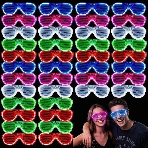 LovesTown 40PCS Light up Glasses Party Favors, 3 Modes LED Glasses, Glow in the Dark Party Supplies Accessories Neon Shutter Shades for Adult/Kids Light up Rave Accessories,Music Festival, Glow Dances in Kuwait
