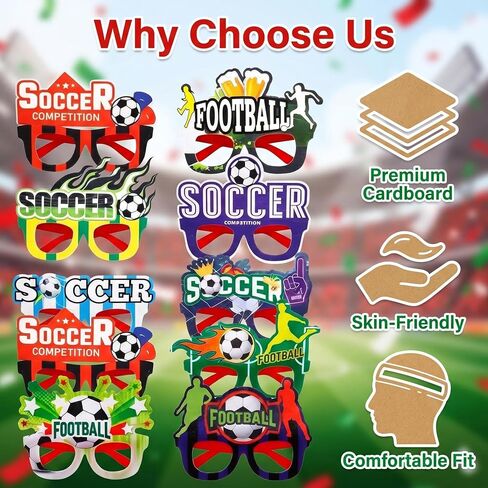24 Pcs World Cup 2026 Soccer Party Favors 12 Style Novelty Glasses Decorations Sports Eyewear for Soccer Themed Birthday, Tailgate, BBQ, Outdoor Events Multicolor in Saudi Arabia
