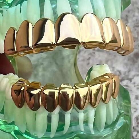 مجموعة شوايات مسبقة الصنع مطلية بالذهب عيار 14 قيراط ذات قطع أعمق و8 وثمانية أسنان سفلية in Kuwait
