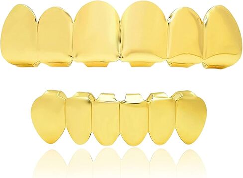 WSD 18K Hip Hop Gold Plated Grillz for Men Grills Teeth for Women Cool Mouth Grill Funny Finish 6 Top Teeth 6 Bottom Tooth Custom Tooth Cap Set in Saudi Arabia