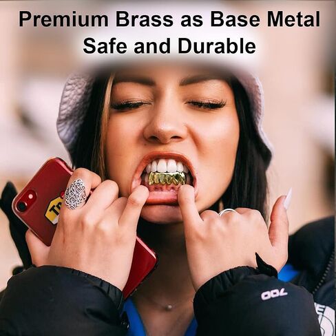 WSD 18K Hip Hop Gold Plated Grillz for Men Grills Teeth for Women Cool Mouth Grill Funny Finish 6 Top Teeth 6 Bottom Tooth Custom Tooth Cap Set in Saudi Arabia