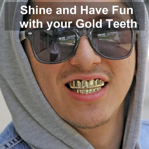 WSD 18K Hip Hop Gold Plated Grillz for Men Grills Teeth for Women Cool Mouth Grill Funny Finish 6 Top Teeth 6 Bottom Tooth Custom Tooth Cap Set in Saudi Arabia