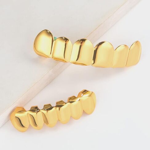 WSD 18K Hip Hop Gold Plated Grillz for Men Grills Teeth for Women Cool Mouth Grill Funny Finish 6 Top Teeth 6 Bottom Tooth Custom Tooth Cap Set in Saudi Arabia