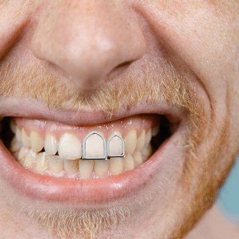18k Silver Hip Hop Tooth Cap Grill Set, Detachable Metal Rapper Teeth Accessories for Cosplay and Party Wear, Polished Dental Grills Props for Men and Women in Kuwait