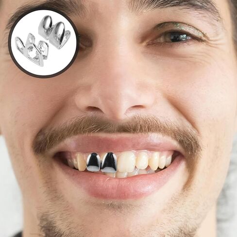 18k Silver Hip Hop Tooth Cap Grill Set, Detachable Metal Rapper Teeth Accessories for Cosplay and Party Wear, Polished Dental Grills Props for Men and Women in Kuwait