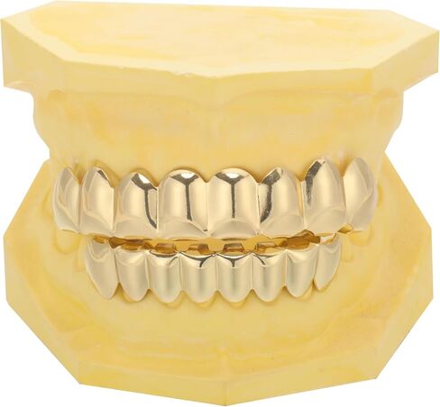 Grillz street Hip Hop personality Gold Shiny 18K gold-plated Copper teeth Grillz for Men and Women Grills Daily wear Halloween and Party Unise (Golden) in Saudi Arabia