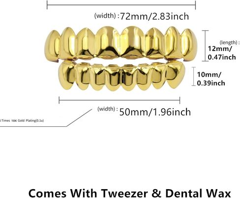 Grillz street Hip Hop personality Gold Shiny 18K gold-plated Copper teeth Grillz for Men and Women Grills Daily wear Halloween and Party Unise (Golden) in Saudi Arabia