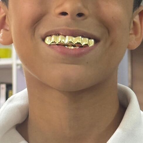 Grillz street Hip Hop personality Gold Shiny 18K gold-plated Copper teeth Grillz for Men and Women Grills Daily wear Halloween and Party Unise (Golden) in Saudi Arabia
