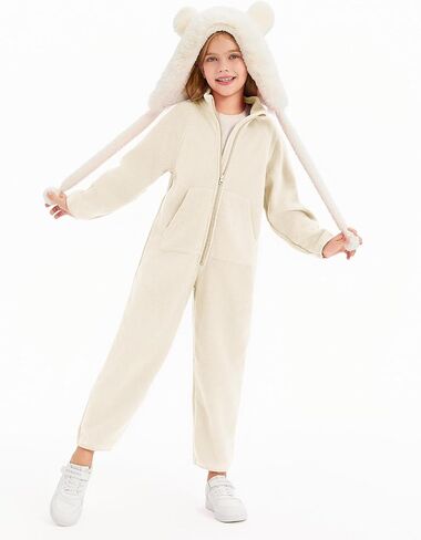 rrhss Girls One Piece Pajamas Long Sleeve Zip-Front Fleece Blanket Sleeper with Pockets 5-14 Years in Saudi Arabia