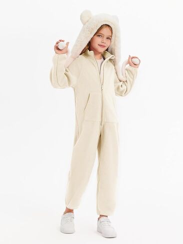 rrhss Girls One Piece Pajamas Long Sleeve Zip-Front Fleece Blanket Sleeper with Pockets 5-14 Years in Saudi Arabia