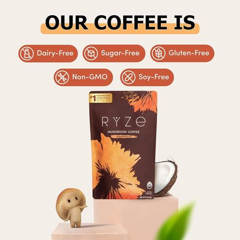 RYZE SUPERFOODS RYZE n Shine Bundle, USDA Organic Mushroom Medium Roast Coffee + Probiotic Coffee Creamer with 6 Adaptogenic Mushrooms for Better Energy, Focus, Digestion, Immunity, 30 + 30 Servings in Kuwait