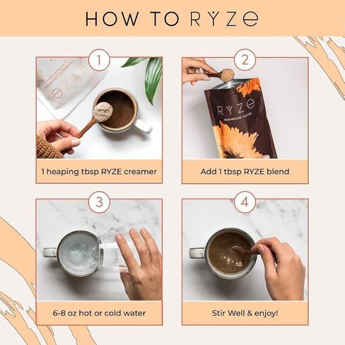 RYZE SUPERFOODS RYZE n Shine Bundle, USDA Organic Mushroom Medium Roast Coffee + Probiotic Coffee Creamer with 6 Adaptogenic Mushrooms for Better Energy, Focus, Digestion, Immunity, 30 + 30 Servings in Kuwait