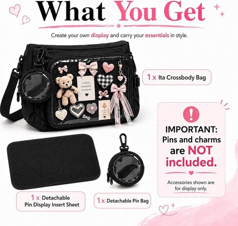 Ita Messenger Bag, Nylon Cute Pin Display Crossbody Bags Handbags Kawaii Shoulder Purse in Kuwait