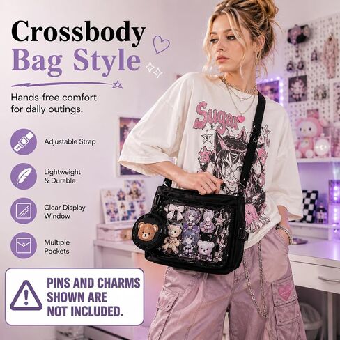Ita Messenger Bag, Nylon Cute Pin Display Crossbody Bags Handbags Kawaii Shoulder Purse in Kuwait