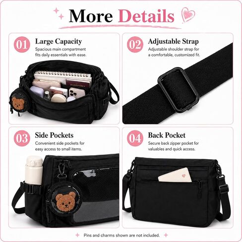 Ita Messenger Bag, Nylon Cute Pin Display Crossbody Bags Handbags Kawaii Shoulder Purse in Kuwait
