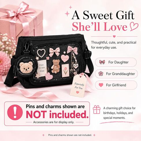 Ita Messenger Bag, Nylon Cute Pin Display Crossbody Bags Handbags Kawaii Shoulder Purse in Kuwait