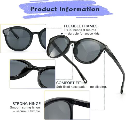 Bio-th Kids Sunglasses for Girls Boys Polarized, Unbreakable TPEE Flexible Rubber Frame, UV400 Protection Toddler Age 3-8 in Kuwait