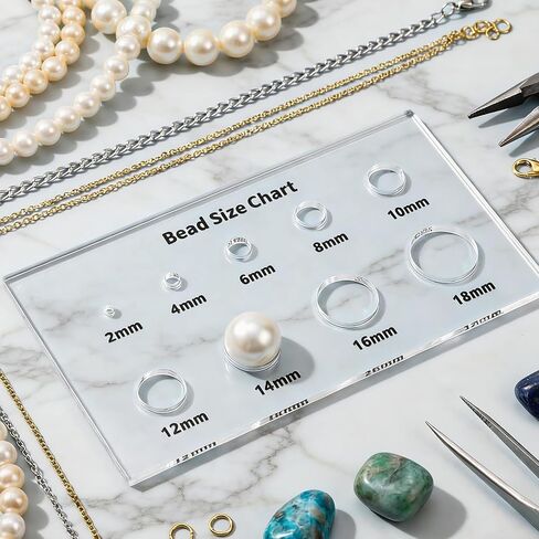 2 Pcs Bead Measuring Ruler, Bead Size Chart Acrylic Measuring Tool, Circle Template 2/4/6/8/10/12/14/16/18mm Clear Beads Board for Beads Stones Gem Diamond Ring Measurer and Ring Sizer in Kuwait