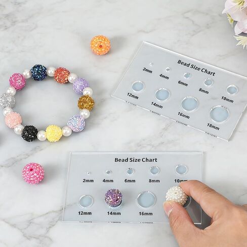 2 Pcs Bead Measuring Ruler, Bead Size Chart Acrylic Measuring Tool, Circle Template 2/4/6/8/10/12/14/16/18mm Clear Beads Board for Beads Stones Gem Diamond Ring Measurer and Ring Sizer in Kuwait