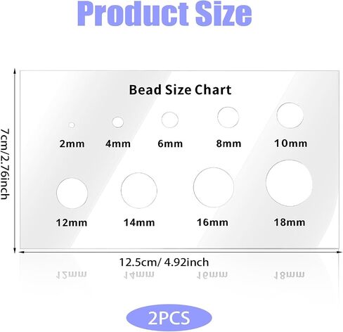 2 Pcs Bead Measuring Ruler, Bead Size Chart Acrylic Measuring Tool, Circle Template 2/4/6/8/10/12/14/16/18mm Clear Beads Board for Beads Stones Gem Diamond Ring Measurer and Ring Sizer in Kuwait