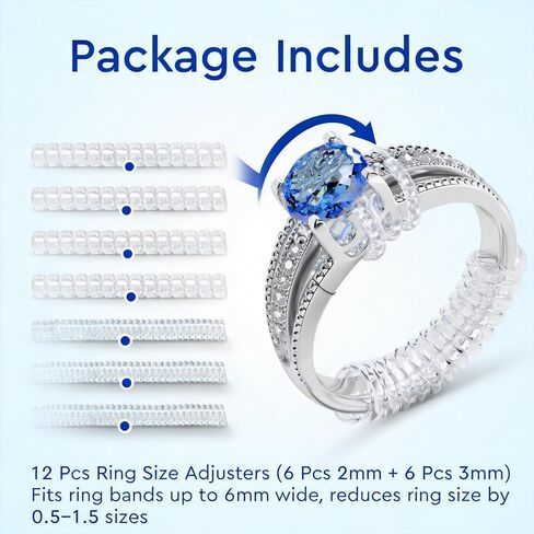 Ring Sizer Adjusters 12 Pack, Invisible Guards & Spacers for Loose Rings, Reduces Ring Size by 0.5 to 1.5, Fits Bands Up to 6mm for Women and Men in Kuwait