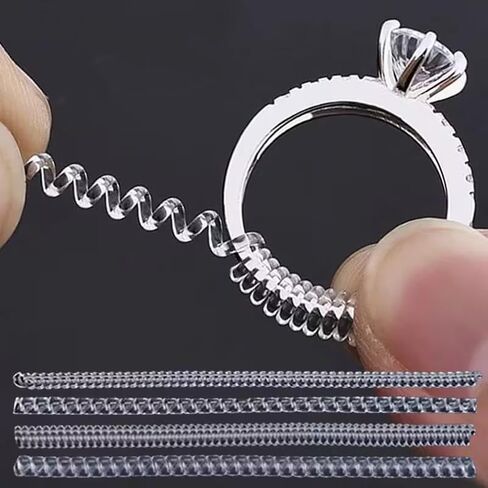 Ring Size Reducer Spiral Coil 4-Pack Transparent Invisible Ring Adjuster Tightener for Loose Rings, Resizing Tool for Daily Wear and Events, Transparent in Kuwait