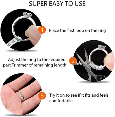 Ring Size Reducer Spiral Coil 4-Pack Transparent Invisible Ring Adjuster Tightener for Loose Rings, Resizing Tool for Daily Wear and Events, Transparent in Kuwait