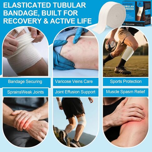 Latex-Free Elasticated Tubular Support Bandage with Stockinette Fabric, Breathable Tubular Compression Sleeve for Joint & Tissue Support on Arms, Knees, Legs (3" x 5.5 Yards) Size D in Saudi Arabia