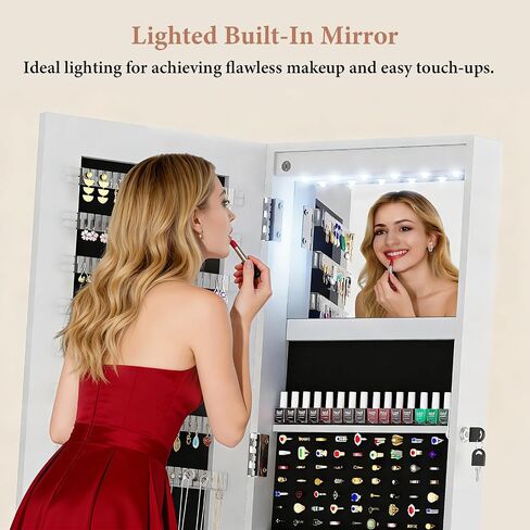 Jewelry Cabinet with Drawer, 5-In-1 Standing Jewelry Armoire with LED Lights, 360° Swivel Jewelry Organizer with Full Length Mirror, White in Saudi Arabia