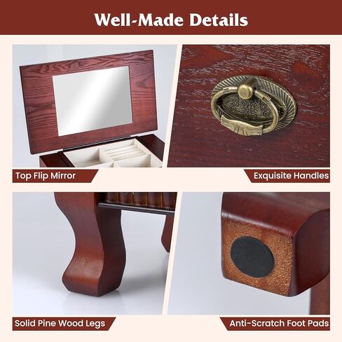 DREAMADE Jewelry Armoire, Standing Jewelry Box with Mirror, 7 Drawers, Flip Top Organizer, 2 Side Doors & Anti-Toppling Device, Large Wooden Jewelry Cabinet for Bedroom (Brown) in Saudi Arabia