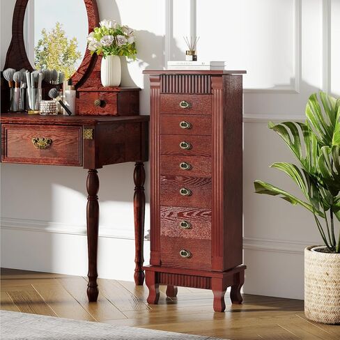 DREAMADE Jewelry Armoire, Standing Jewelry Box with Mirror, 7 Drawers, Flip Top Organizer, 2 Side Doors & Anti-Toppling Device, Large Wooden Jewelry Cabinet for Bedroom (Brown) in Saudi Arabia