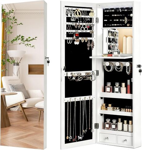 Over the Door Jewelry Organizer, Wall Mounted Jewelry Cabinet, Hanging Mirror with Storage Box, Wall/Door Mounted Full Length Mirror with LED in Kuwait