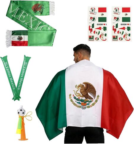 2026 World Cup Gear Fan Set, 7 Piece Flag Cape Costume with Flag Cape, Scarf, Stickers Thunder for World Cup Party Favors in Saudi Arabia