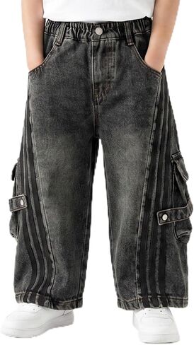 Toddler Boys Baggy Jeans Wide Leg Denim Pants Loose Harem Trousers with Elastic Waistband Retro Streetwear in Kuwait