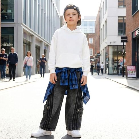 Toddler Boys Baggy Jeans Wide Leg Denim Pants Loose Harem Trousers with Elastic Waistband Retro Streetwear in Kuwait