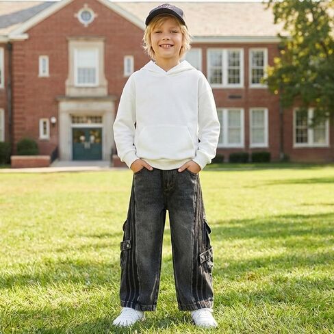 Toddler Boys Baggy Jeans Wide Leg Denim Pants Loose Harem Trousers with Elastic Waistband Retro Streetwear in Kuwait