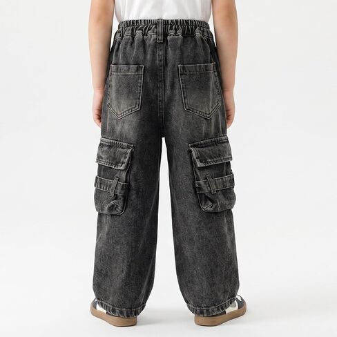 Toddler Boys Baggy Jeans Wide Leg Denim Pants Loose Harem Trousers with Elastic Waistband Retro Streetwear in Kuwait