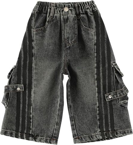 Toddler Boys Baggy Jeans Wide Leg Denim Pants Loose Harem Trousers with Elastic Waistband Retro Streetwear in Kuwait