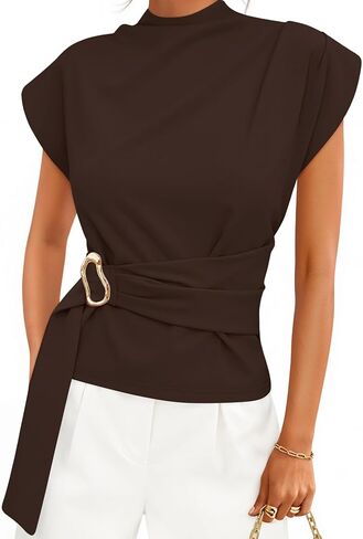 ZESICA Women's 2026 Summer Cap Sleeve Blouse Mock Neck Business Casual Tops Spring Dressy Tunic Work Shirts in Kuwait
