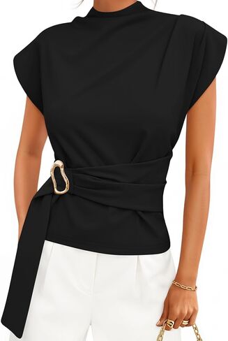 ZESICA Women's 2026 Summer Cap Sleeve Blouse Mock Neck Business Casual Tops Spring Dressy Tunic Work Shirts in Kuwait