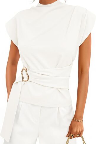 ZESICA Women's 2026 Summer Cap Sleeve Blouse Mock Neck Business Casual Tops Spring Dressy Tunic Work Shirts in Kuwait