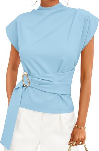 ZESICA Women's 2026 Summer Cap Sleeve Blouse Mock Neck Business Casual Tops Spring Dressy Tunic Work Shirts in Kuwait