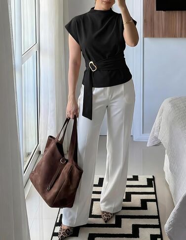 ZESICA Women's 2026 Summer Cap Sleeve Blouse Mock Neck Business Casual Tops Spring Dressy Tunic Work Shirts in Kuwait
