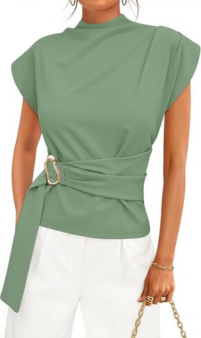 ZESICA Women's 2026 Summer Cap Sleeve Blouse Mock Neck Business Casual Tops Spring Dressy Tunic Work Shirts in Kuwait