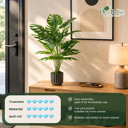 نباتات وهمية مقاس 28 بوصة من Der Rose نباتات صناعية طويلة القامة من Monstera نباتات صناعية داخلية وخارجية شجرة لغرفة المعيشة ديكور المنزل والمنزل in Kuwait