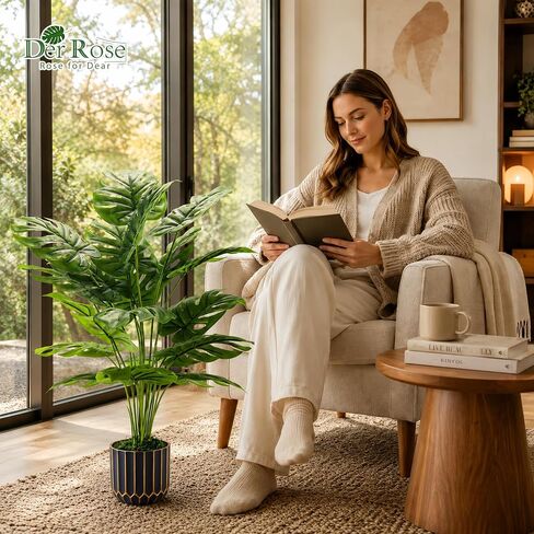 نباتات وهمية مقاس 28 بوصة من Der Rose نباتات صناعية طويلة القامة من Monstera نباتات صناعية داخلية وخارجية شجرة لغرفة المعيشة ديكور المنزل والمنزل in Kuwait