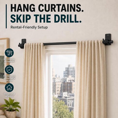 No Drill Curtain Rod Brackets 8 Pack, 20LB Heavy Duty Self Adhesive Renter Friendly Curtain Rod Holders, Curtain Rods No Drilling Black Fits 0.55-1.2 in, Apartment Dorm Bathroom RV Over Blinds in Kuwait